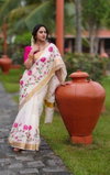 MG 599 Linen With Gold Jari Online Border Printed Saree Wholesale